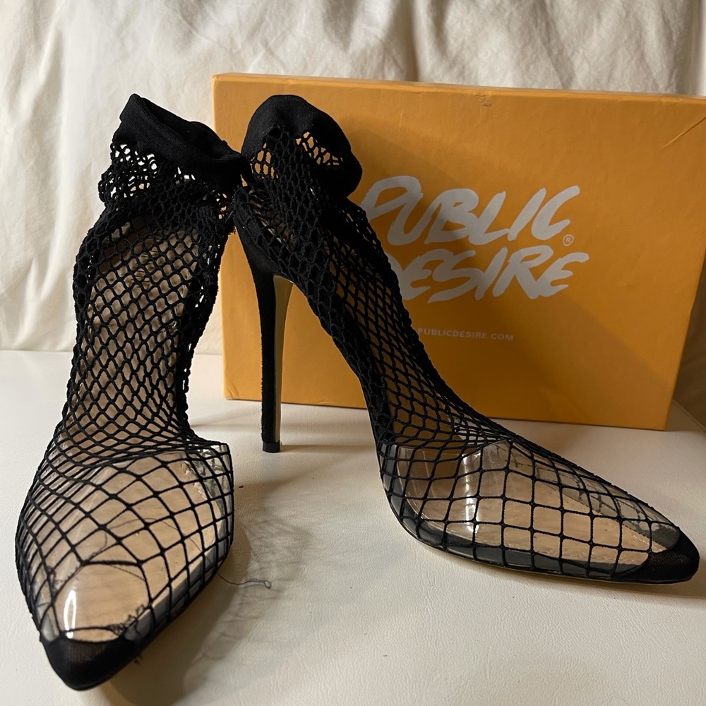 Black fishnet heels